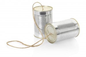Tin can phone isolated on white, clipping path included